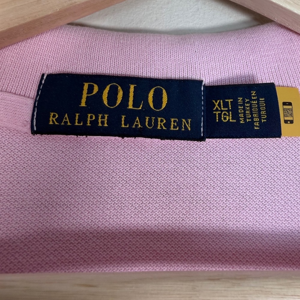 Polo‎ Ralph Lauren Mens XLT Pink Short Sleeve Pique Polo Shirt Blue Pony Logo - Picture 3 of 6